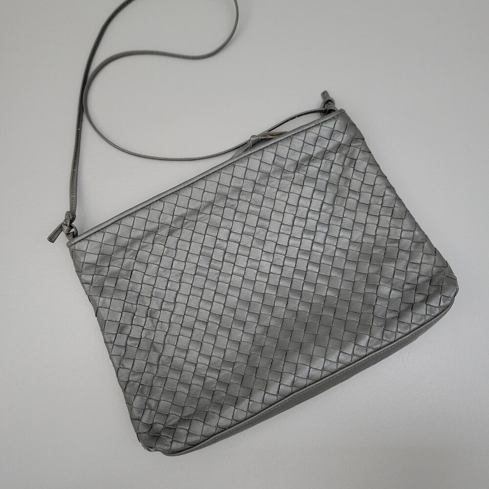 Meyers USA Black Woven Leather Shoulder Bag Intrecciato Style Zip Vintage Purse
